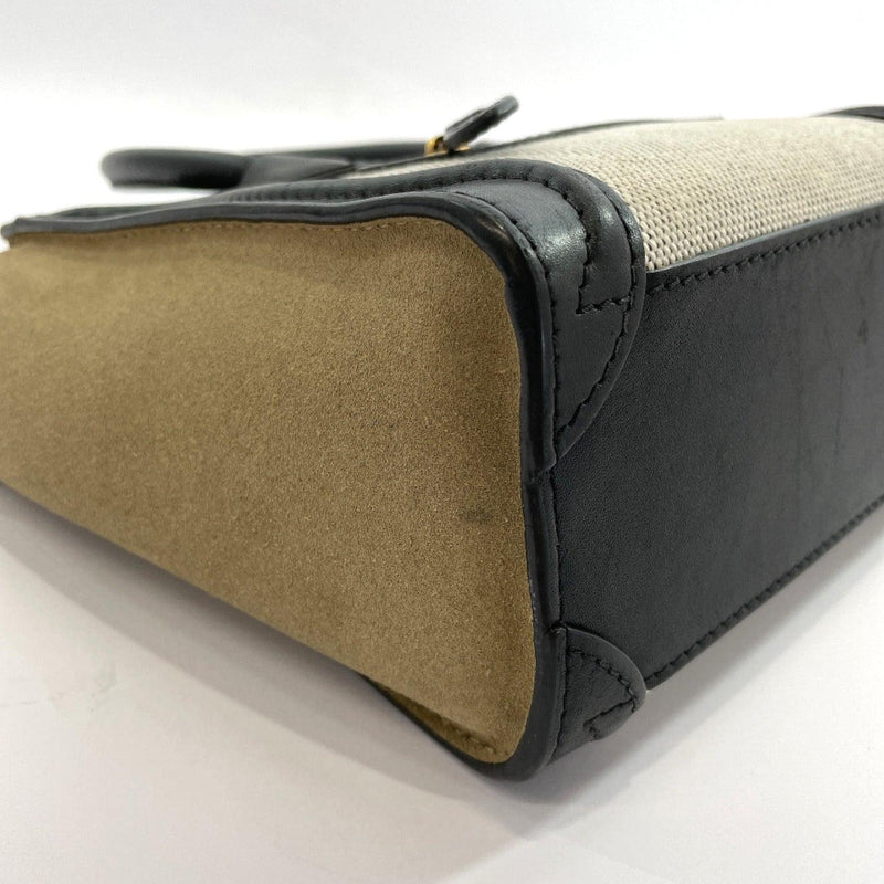 CELINE Handbag S・ZP・1123 Luggage nano shopper canvas/leather Black khaki Women Used - JP-BRANDS.com