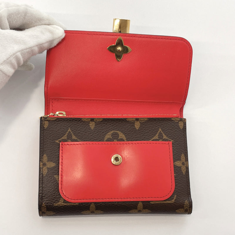 LOUIS VUITTON Tri-fold wallet M62567 Portefeiulle Flower Compact Monogram canvas Brown Red Women Used