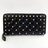 VALENTINO GARAVANI purse Zip Around Studs leather Black gold Women Used
