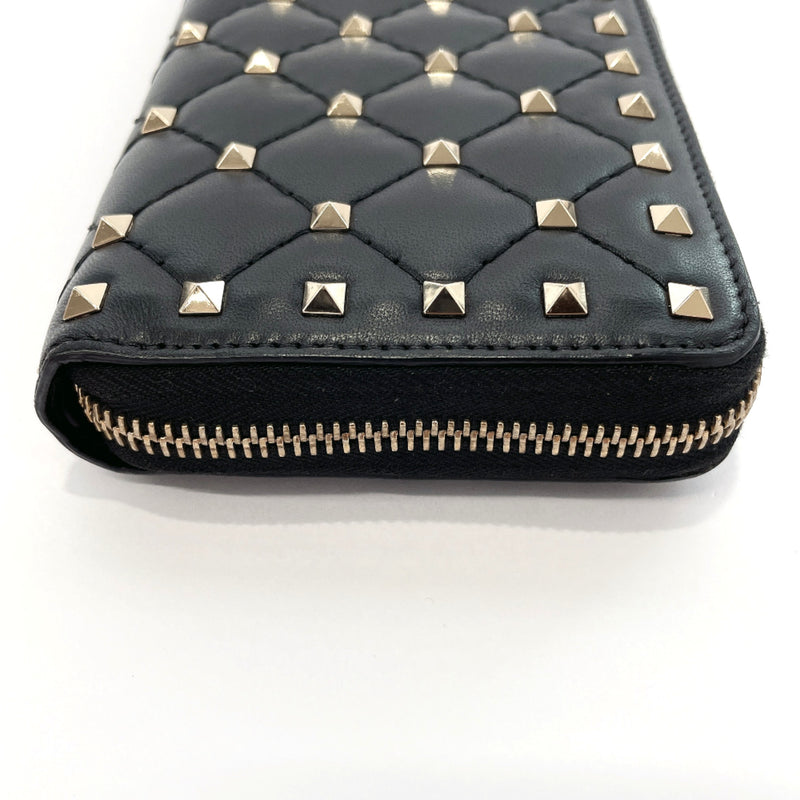 VALENTINO GARAVANI purse Zip Around Studs leather Black gold Women Used
