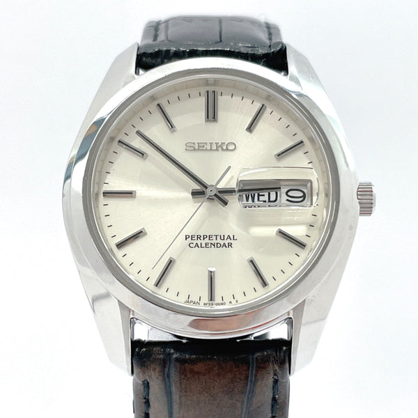 SEIKO Watches 8F33-0040 Perpetual Carre Under Day Date quartz Stainless Steel/leather Silver Silver mens Used