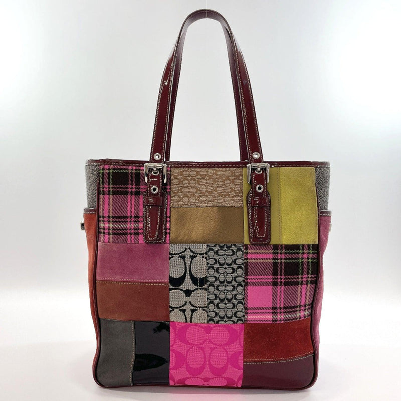 COACH Tote Bag Signature canvas/Suede wine-red pink Women Used - JP-BRANDS.com