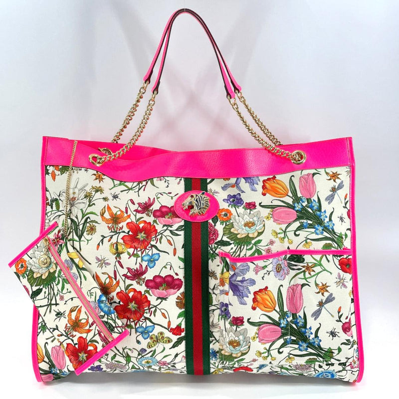 GUCCI Tote Bag 553959 Sherry line Raja Grande Flora Coated canvas/leather pink pink Women Used - JP-BRANDS.com
