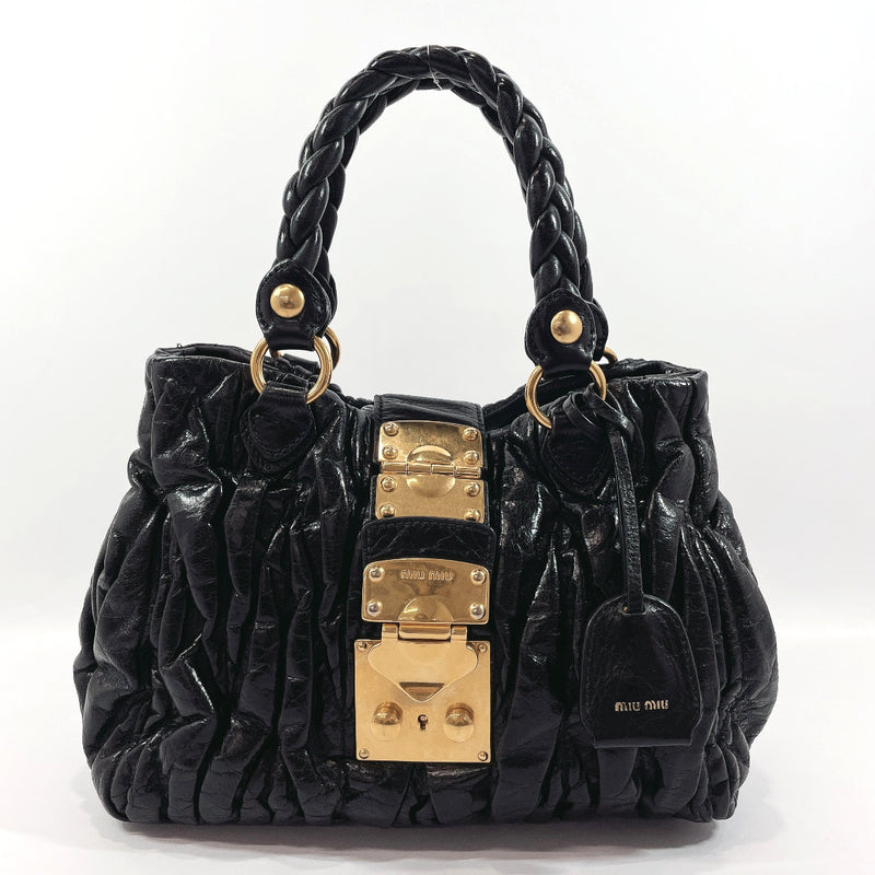 MIUMIU Handbag RN0473 Materasse Calfskin leather Black Women Used