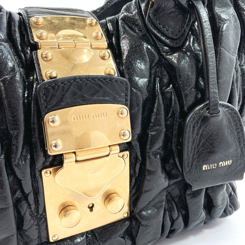 MIUMIU Handbag RN0473 Materasse Calfskin leather Black Women Used