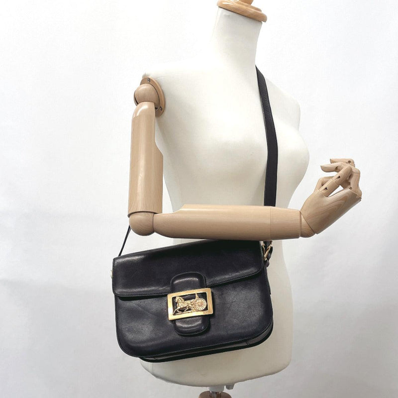 CELINE Shoulder Bag Carriage hardware vintage leather Black Women