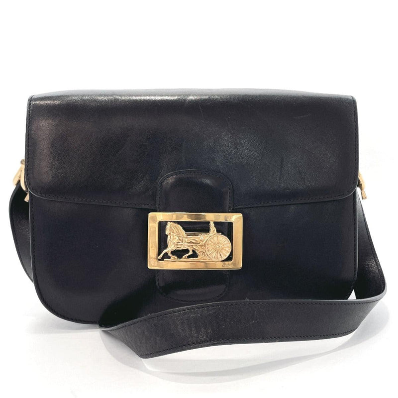 CELINE Shoulder Bag Carriage hardware vintage leather Black Women Used - JP-BRANDS.com