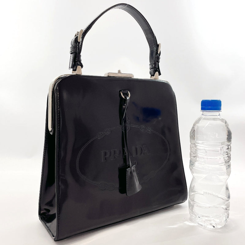 PRADA Handbag purse with a clasp Patent leather Black Women Used
