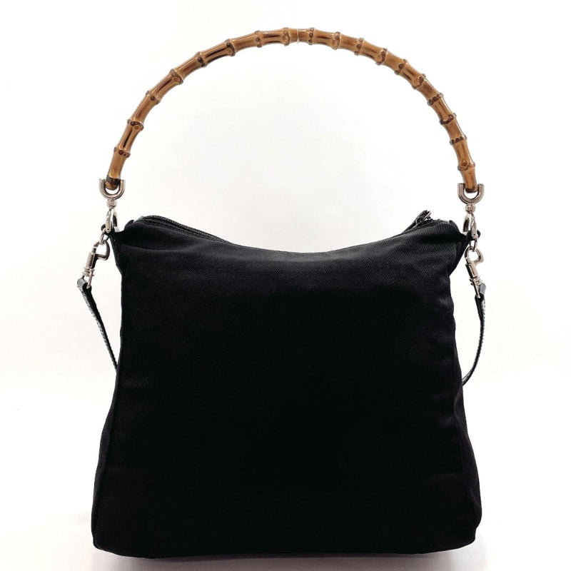 GUCCI Shoulder Bag 0509 Bamboo Shoulder Nylon/Bamboo Black Black Women Used - JP-BRANDS.com