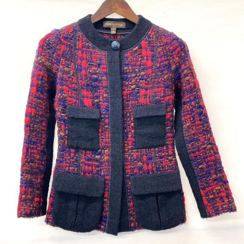 LOUIS VUITTON No color jacket tweed wool/Nylon pink Navy Women Used