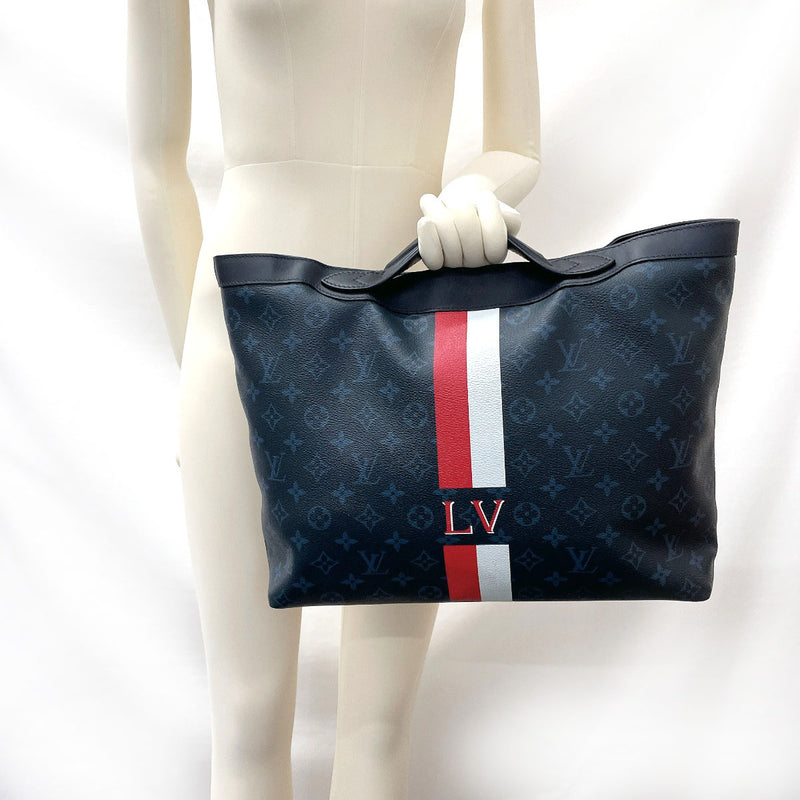 LV Navy Leather & Nylon Tote Bag