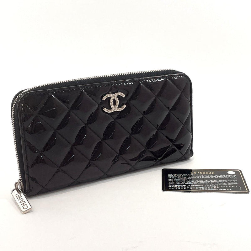 CHANEL purse Zip Around COCO Mark Patent leather Black Women Used –