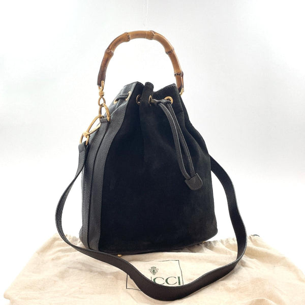 GUCCI Handbag 001・2865・1657 Bamboo Suede/leather Black Women Used - JP-BRANDS.com