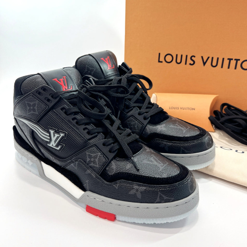 Shop Louis Vuitton LV Trainer Monogram Leather Logo Sneakers
