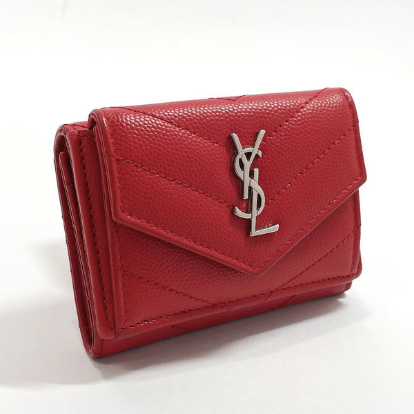 SAINT LAURENT Tri-fold wallet 505118 Compact wallet leather Red Women Used