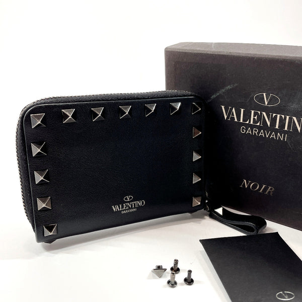 VALENTINO GARAVANI coin purse Rock studs leather Black Women Used