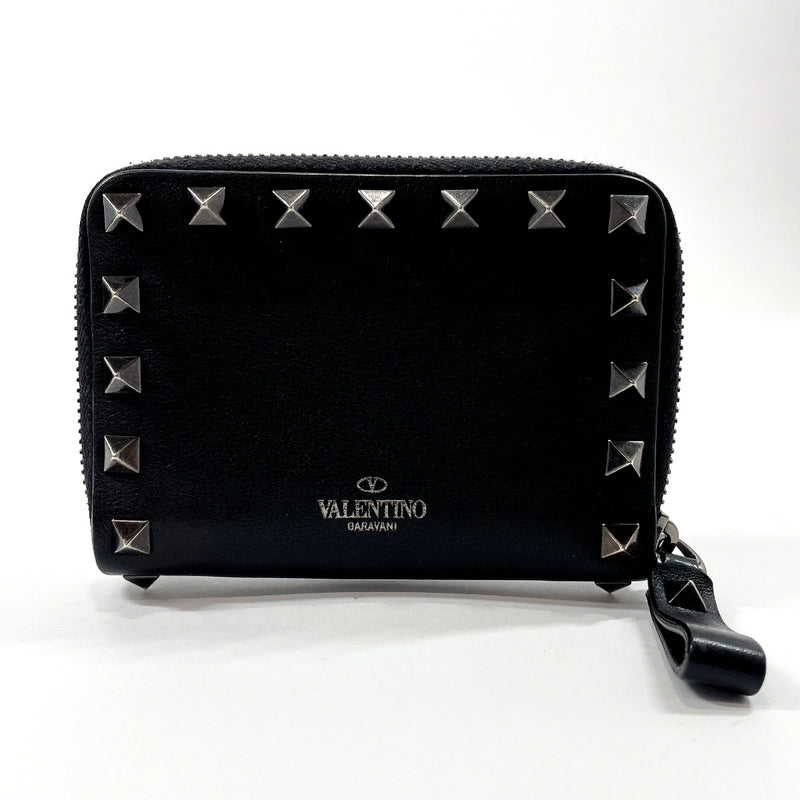 VALENTINO GARAVANI coin purse Rock studs leather Black Women Used
