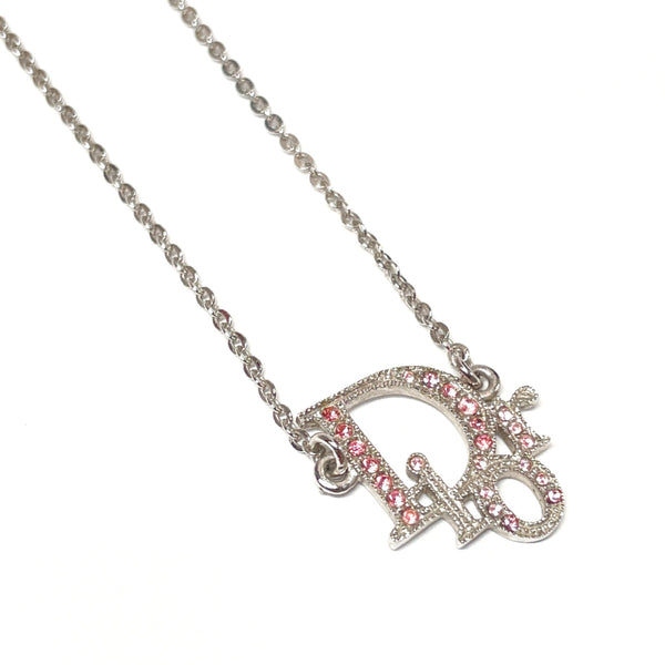 Dior Necklace logo metal/Rhinestone Silver Women Used