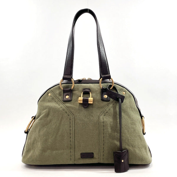 SAINT LAURENT Handbag 002122・156465 canvas/leather green green Women Used