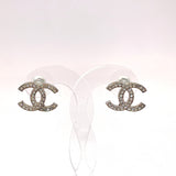 CHANEL earring COCO Mark Rhinestone metal Silver A14 V Women Used