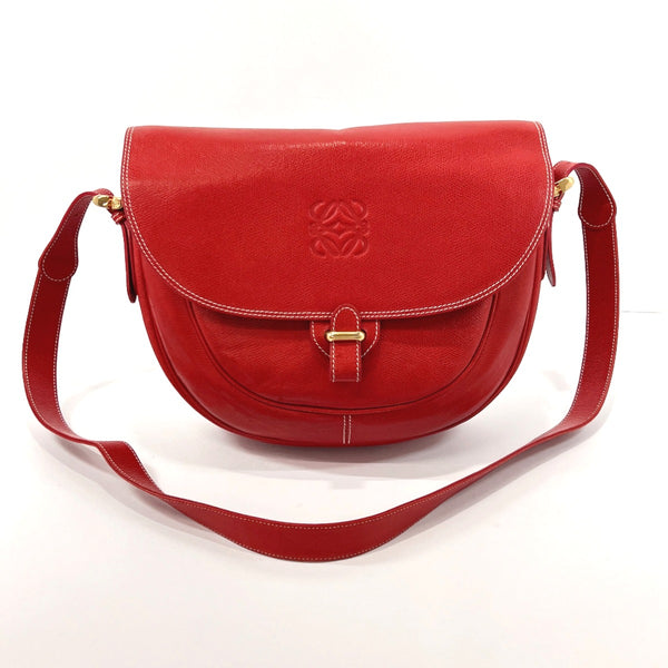 LOEWE Shoulder Bag leather Red Women Used
