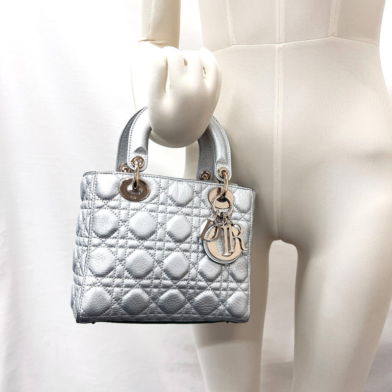 Christian Dior Handbag 29-MA-0137 Lady Dior leather Silver Women Used