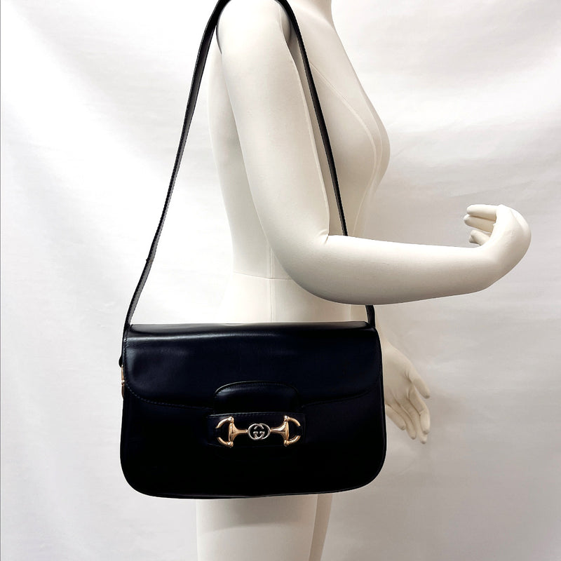 Gucci 1955 Horsebit Leather Shoulder Bag Black