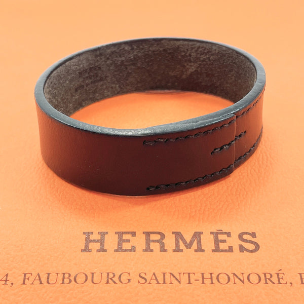 HERMES Bangle Pourtour leather Black □CCarved seal Women Used