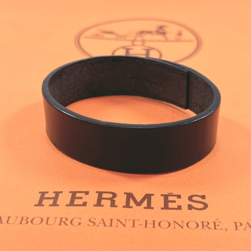 HERMES Bangle Pourtour leather Black □DCarved seal Women Used