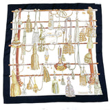 HERMES scarf Carre90 String decoration Pasementrie silk Black Black Women Used