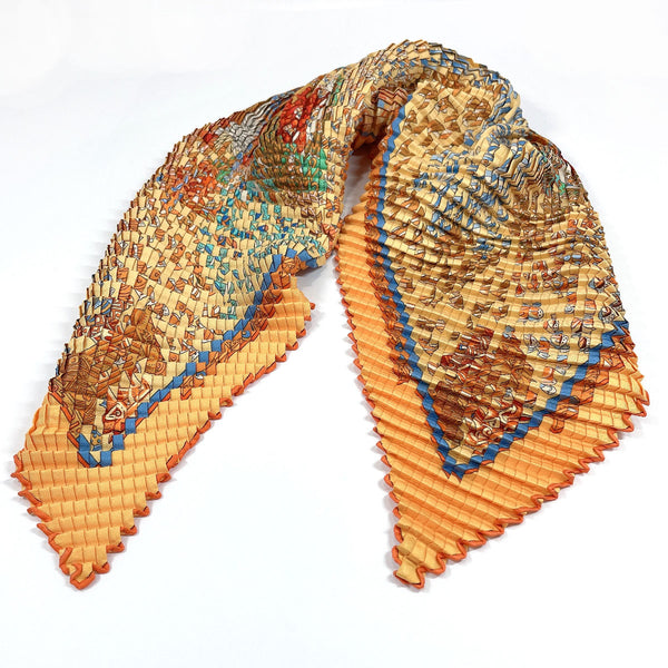HERMES scarf Pleatedscarf silk Orange Orange Women Used