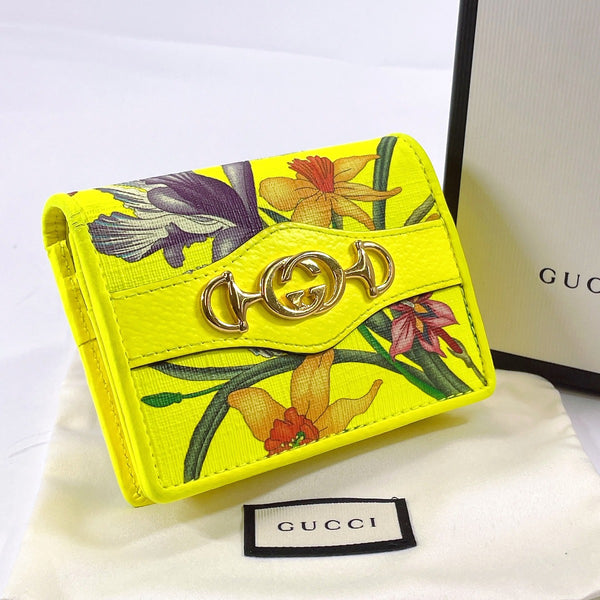 GUCCI wallet 536353 Flora print leather yellow Women Used
