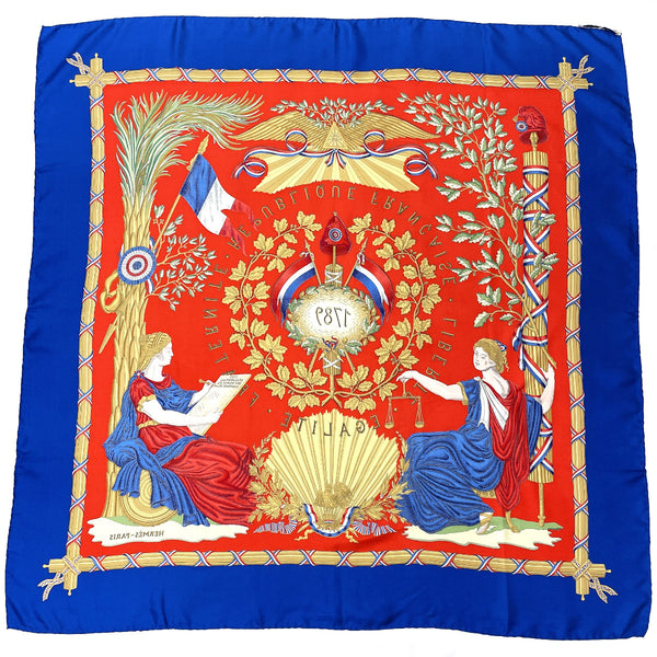 HERMES scarf Carre90 French Revolution Memorial silk blue blue Women Used