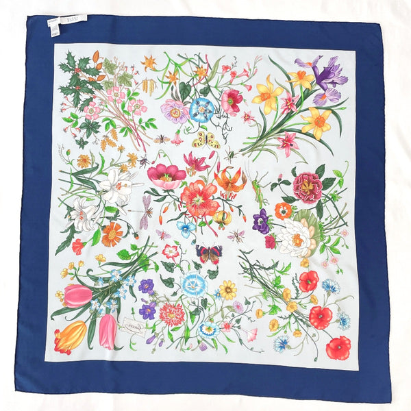 GUCCI scarf 2400-806184518 flora silk blue blue Women Used