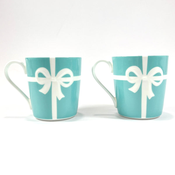 TIFFANY&Co. Mug Blue box ribbon Two-piece set Pottery blue unisex Used