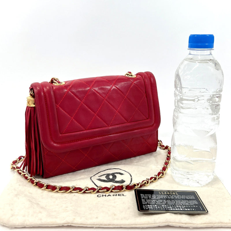 CHANEL Shoulder Bag ChainShoulder fringe lambskin Red Women Used