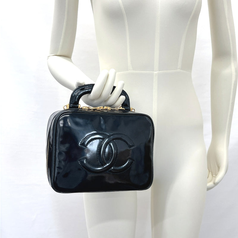 CHANEL Handbag 2way vanity bag COCO Mark Patent leather Black