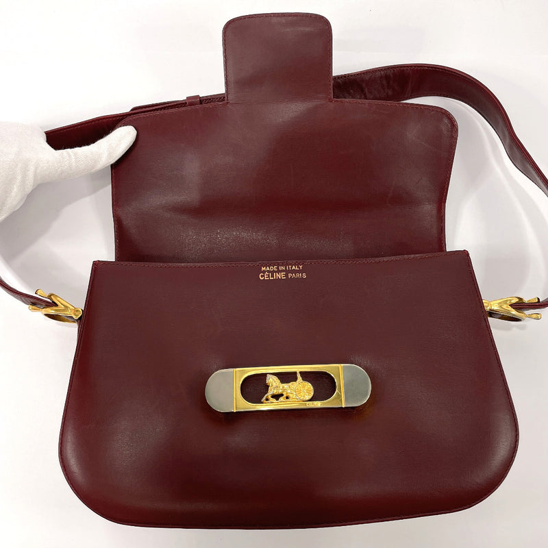 CELINE Shoulder Bag Carriage hardware vintage leather Bordeaux