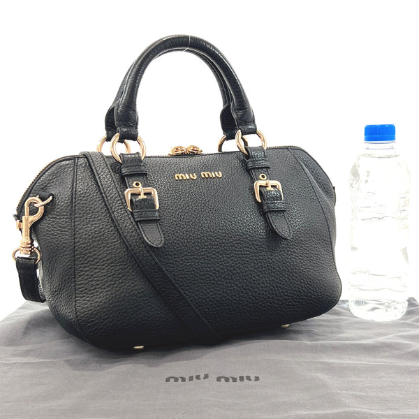 MIUMIU Handbag 2way Madras leather Black Women Used
