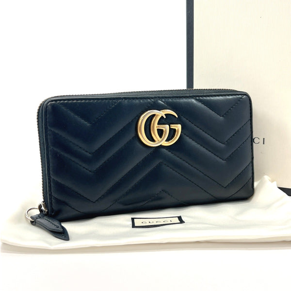 GUCCI purse 443123 GG Marmont Zip around wallet leather Black Women Used