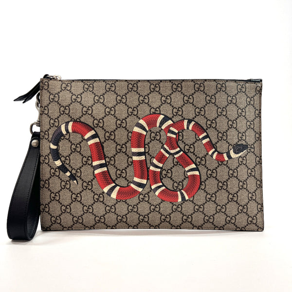 GUCCI Clutch bag 473904 King Snake GG Supreme Canvas/leather beige unisex Used