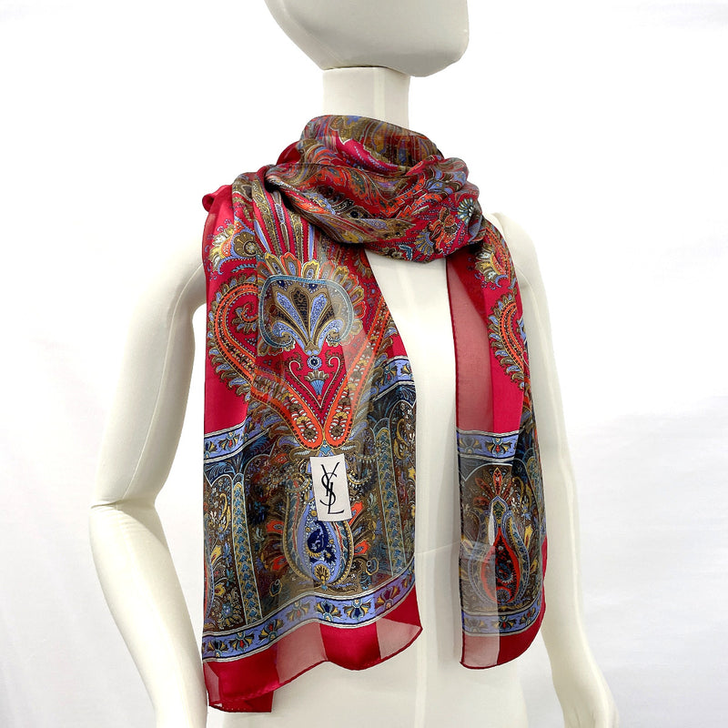 YVES SAINT LAURENT scarf silk Red Women Used