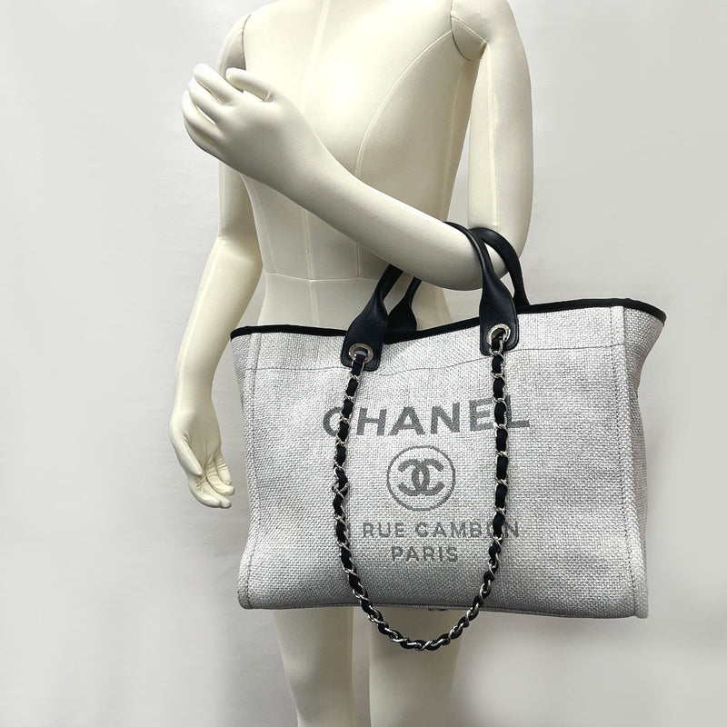 CHANEL Tote Bag A66941 Deauville GM hemp/leather gray Women Used