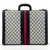 GUCCI trunk Attache case Sherry line GG Supreme Canvas/leather Navy Navy mens Used