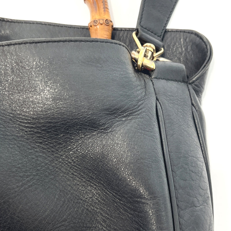 GUCCI Handbag 001-8577 Bamboo leather Black Women Used