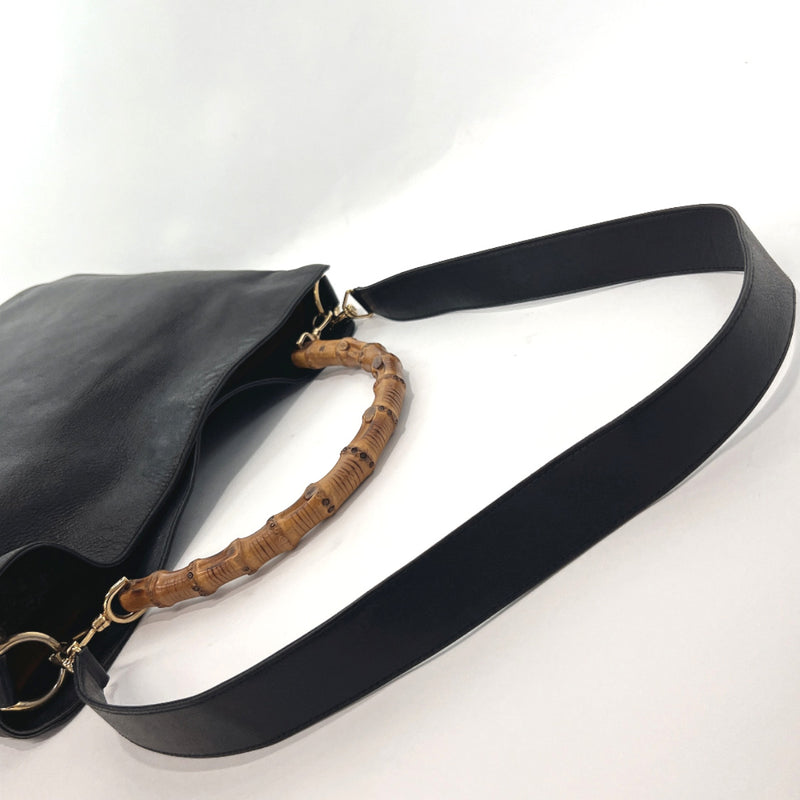 GUCCI Handbag 001-8577 Bamboo leather Black Women Used