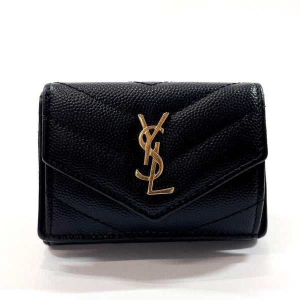 SAINT LAURENT Tri-fold wallet 505118 Compact wallet leather Black Women Used