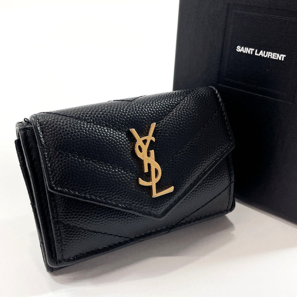 SAINT LAURENT Tri-fold wallet 505118 Compact wallet leather Black Women Used