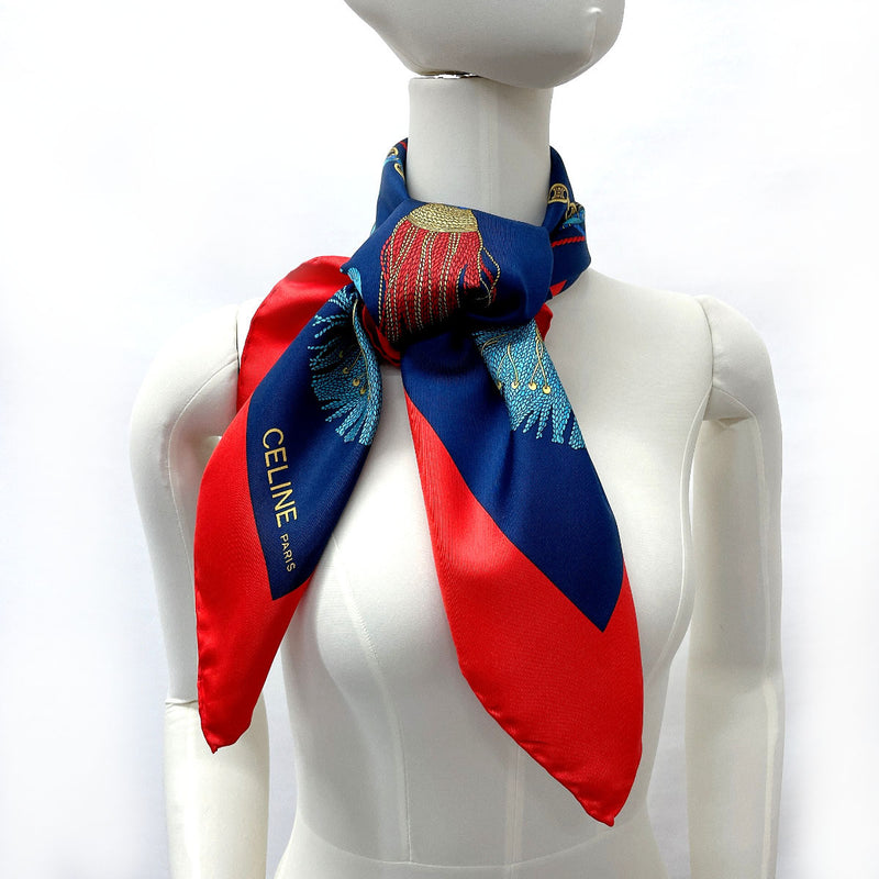 CELINE scarf Tassel silk Navy Navy Women Used