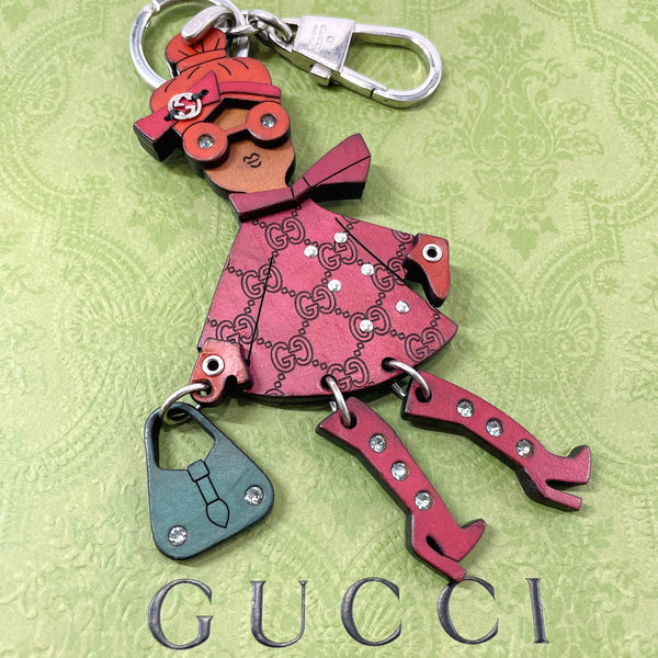 GUCCI key ring Mademoiselle Wood/Stone Red Women Used